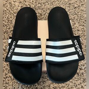 adidas Black and White Slide Sandals with Adjustable Strap